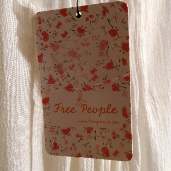 Free People Ivory Lace Peasant Mini Dress Eyelet Crepe Button Ruffle Long Sleeve - Picture 7 of 8